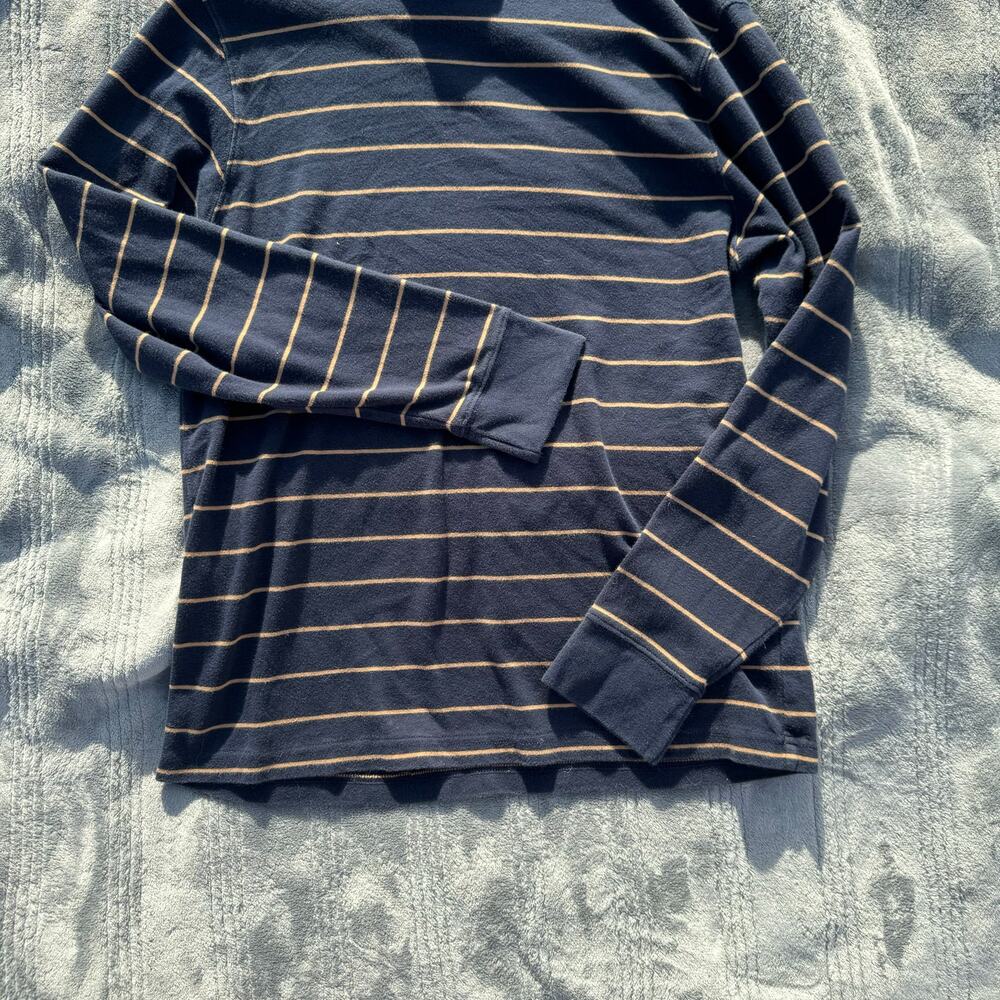Vintage 90s Roundtree & York Navy Gold Long Sleeve Striped Mock Neck Shirt Men's - Picture 5 of 9
